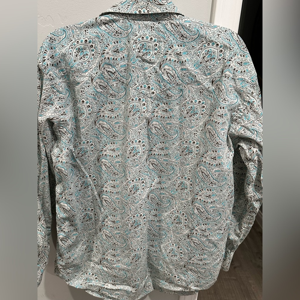 Panhandle Slim White and Blue Casual Button Down Shirt - Picture 4 of 4